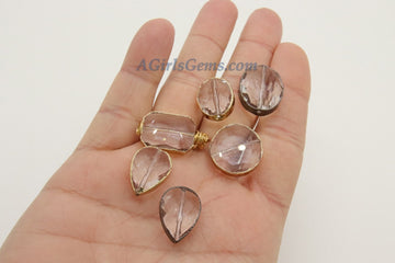 Crystal Beads, 2 Pcs Clear Chandelier Square Rectangle Soldered Bead Charms, Black Gold Necklace